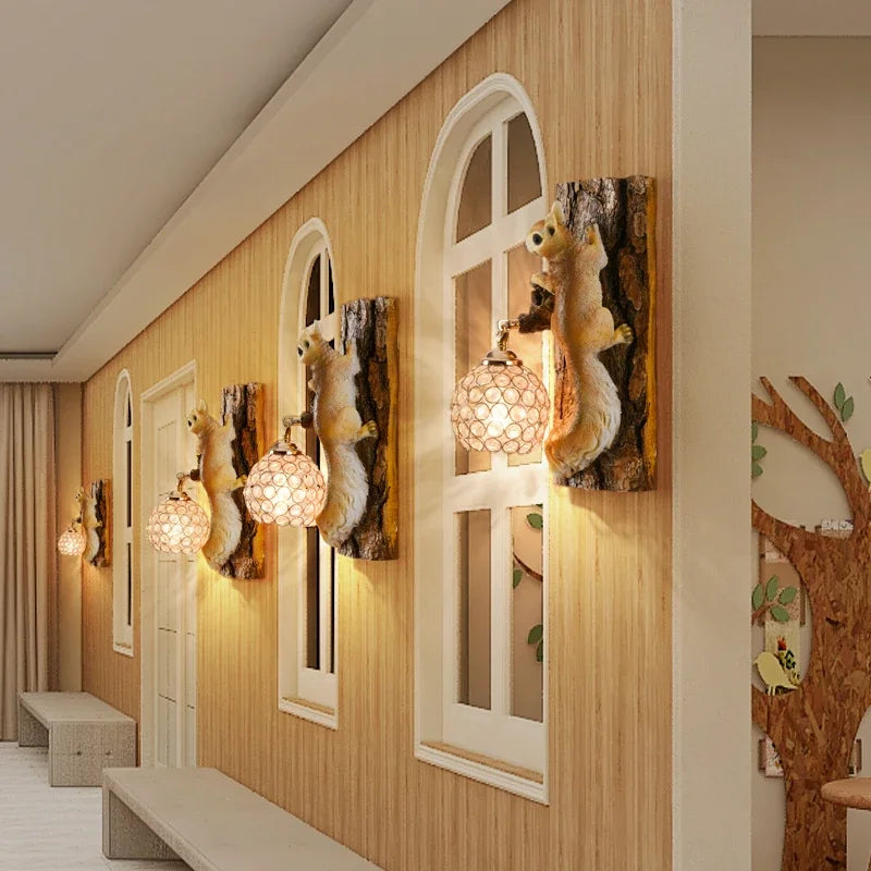 applique murale led design nordique en résine d'écureuil pour décoration intérieure - vue 7 sur 12