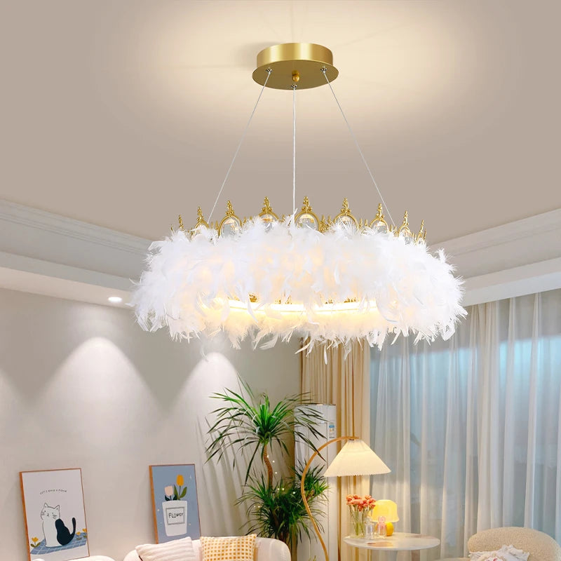 lustre nordique en plumes pour chambre de filles style luxe créatif - vue 4 sur 10