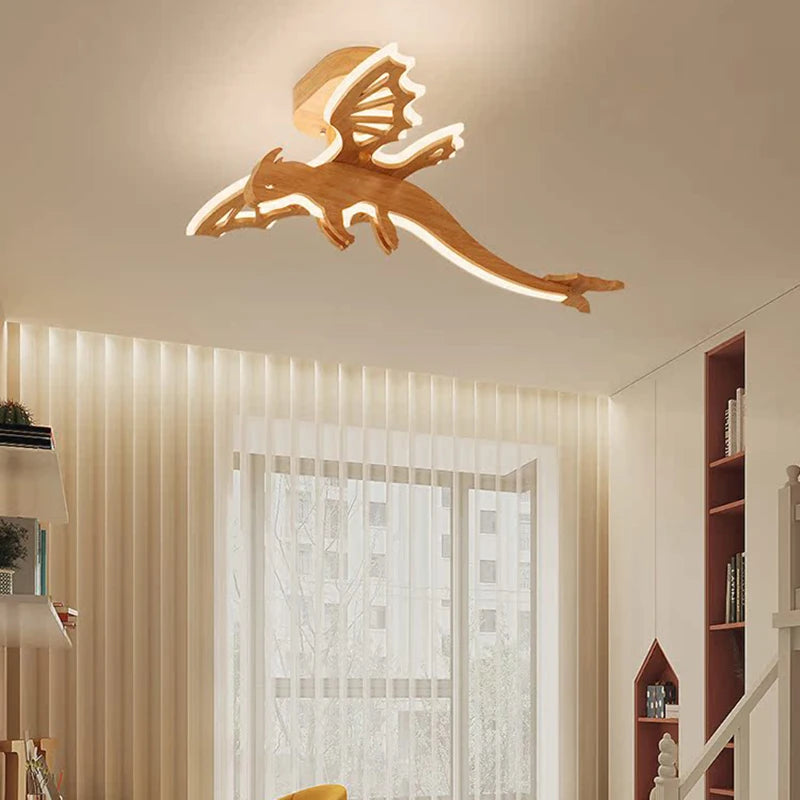 lustre dinosaure en bois pour chambre enfant et salle de jeux - vue 4 sur 7
