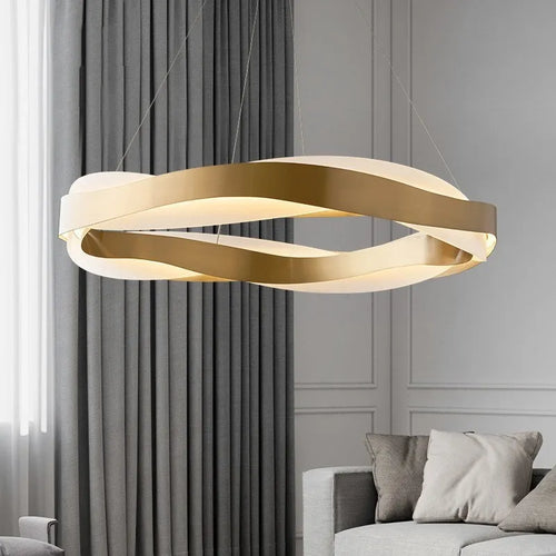 lustre moderne design anneau doré suspension nordique éclairage intérieur - vue 5 sur 11