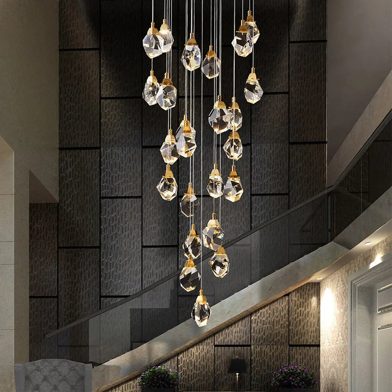 Lustre en cristal de luxe Villa cage d'escalier salle à manger chambre salon Iceberg éclairage en forme de Ling éclairage intérieur lampes LED - vue 6 sur 7