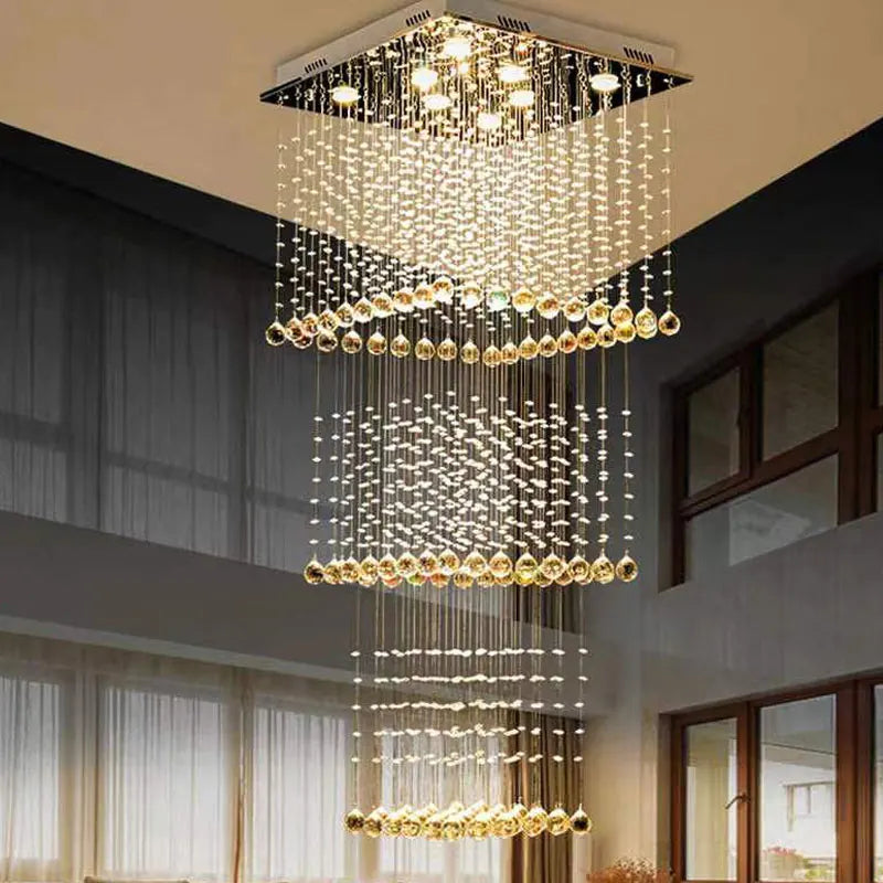 Duplex building, living room, large chandelier, square hotel villa, modern crystal hollow staircase, long chandelier - vue 5 sur 7