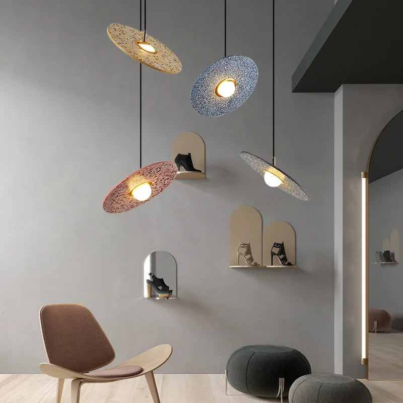 Suspension vintage en ciment terrazzo ufo led personnalisation designer - vue 3 sur 10