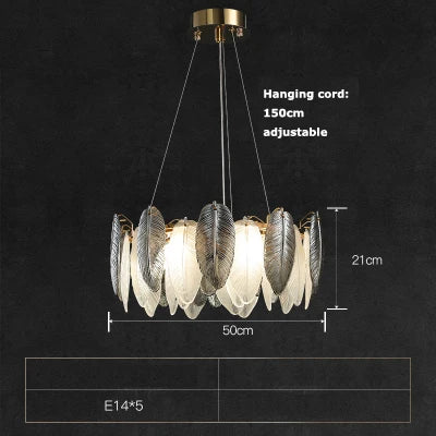 lustre suspendu led art déco en cristal et plumes blanches et grises - vue 10 sur 17