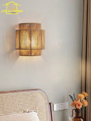 applique murale japonaise rétro en rotin tissé pour intérieur moderne