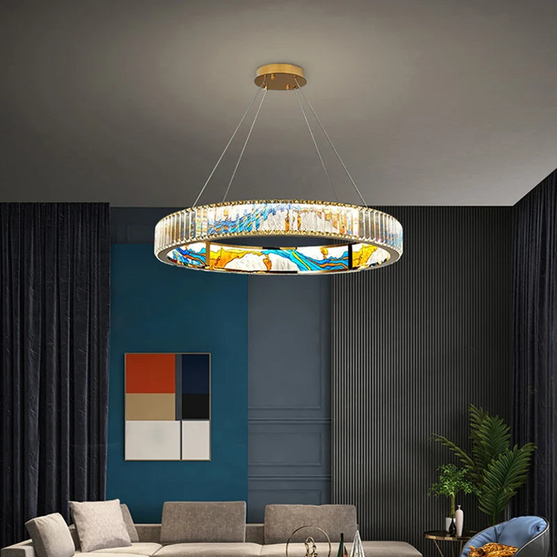lustre led dimmable moderne en acier cercle décoratif - vue 3 sur 14