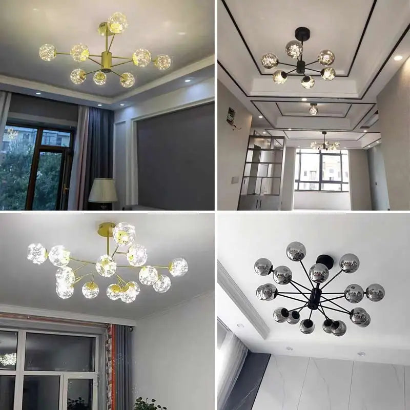 lustre moderne en forme d'étoile avec abat-jour en verre décoratif - vue 7 sur 24