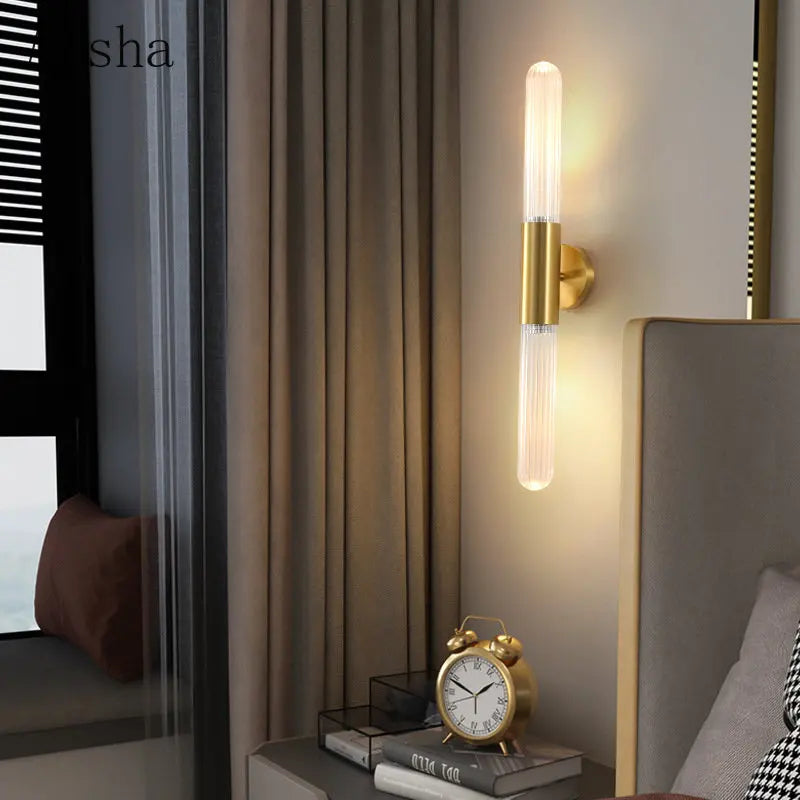 applique murale en verre doré design moderne lumineux décoratif - vue 5 sur 8