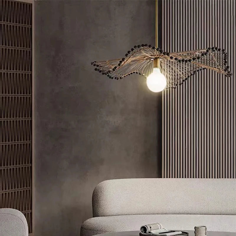 lustre art déco en corde de chanvre pour boutiques et restaurants - vue 3 sur 7
