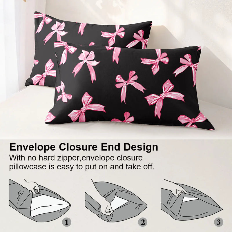 housse de couette à carreaux avec nœud papillon et taies d'oreiller