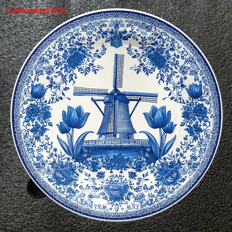 Assiette murale 20 cm porcelaine motif moulin vintage