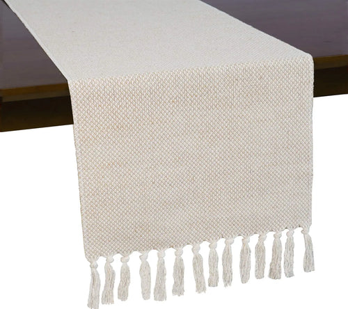 Chemin de table lin rustique brodé beige campagne - vue 3 sur 7