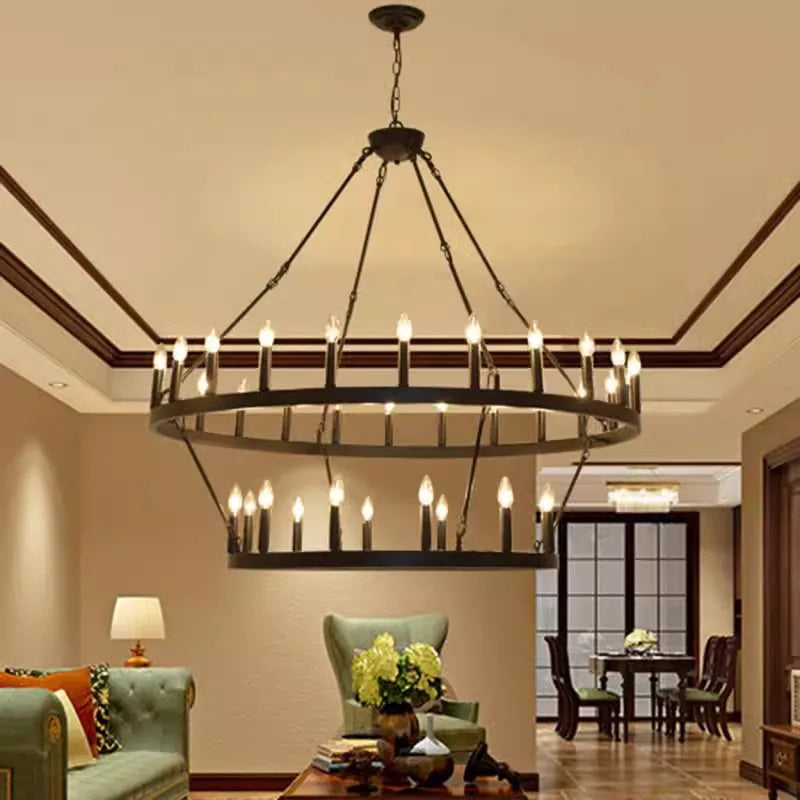 lustre industriel moderne en fer rond avec led pour décoration - vue 5 sur 10