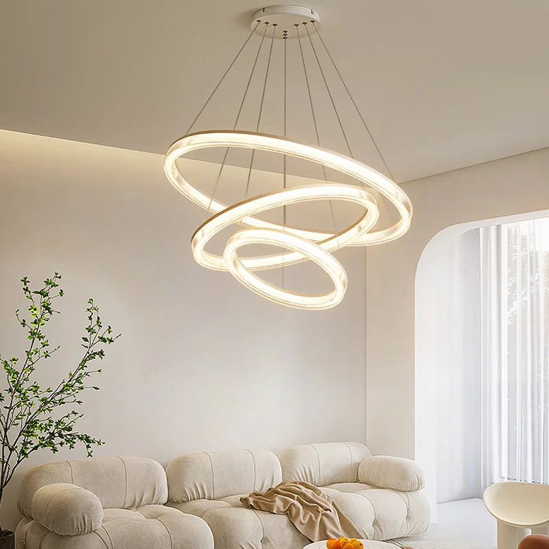 Modern Nordic LED Chandeliers For Living Rooms, Bedrooms, Restaurants, Kitchens, Chandeliers, White Circular 3-ring Design - vue 2 sur 10