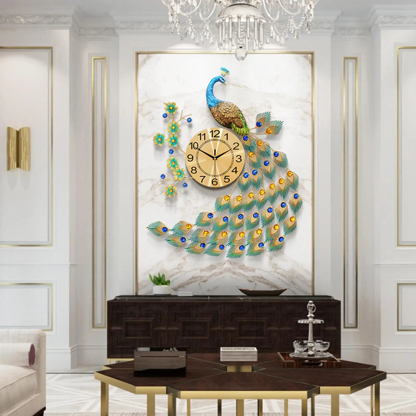 horloge murale moderne en forme de paon pour décoration intérieure - vue 4 sur 7