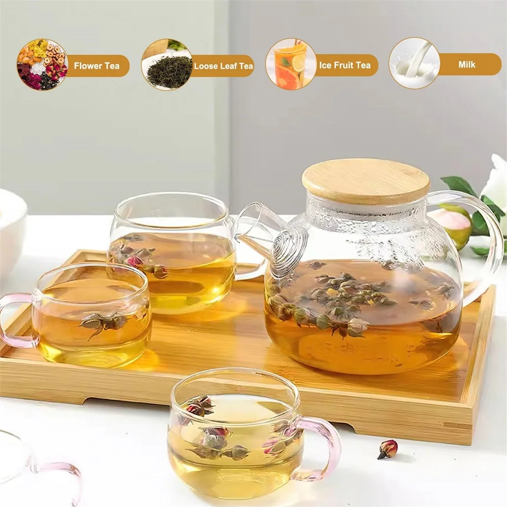théière en verre avec filtre amovible couvercle bambou - vue 5 sur 7