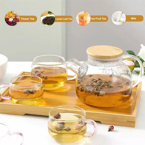 théière en verre avec filtre amovible couvercle bambou