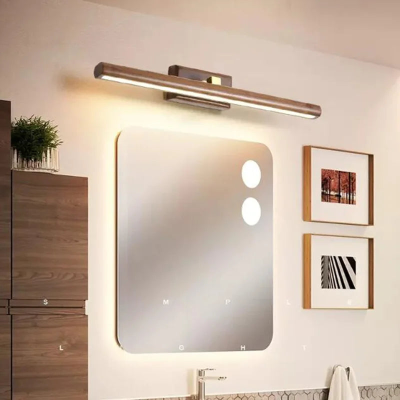 Nordique 40cm bois miroir avant lampe LED intérieur applique murale pour armoire salle de bain chevet lecture maison intérieur décor applique murale 6pa - vue 6 sur 7