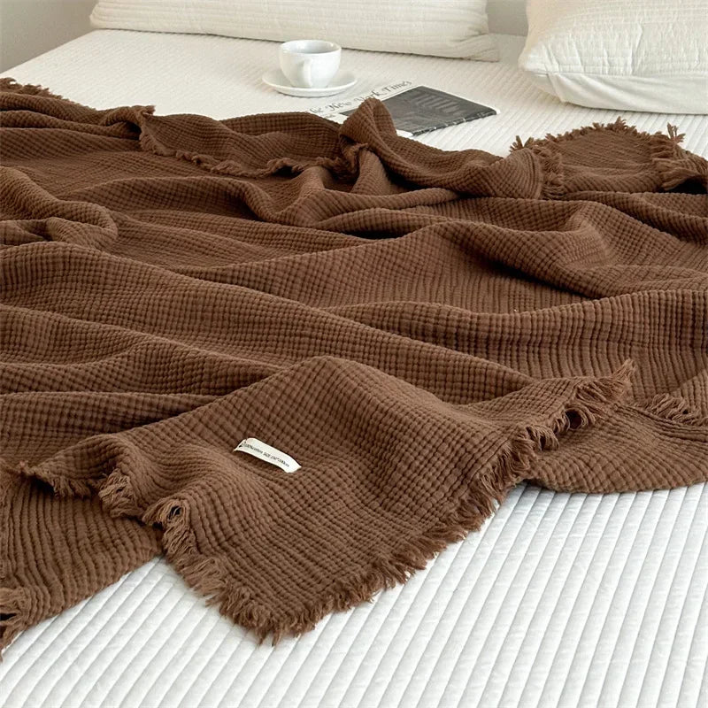 Plaid coton pompons carreaux salon chambre doux