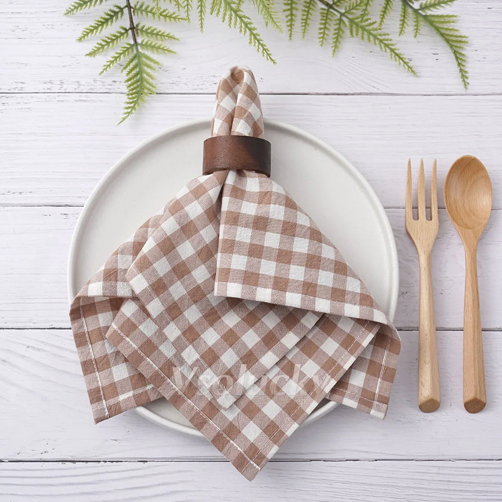 Serviette de table coton vichy carreaux style champetre - vue 4 sur 7