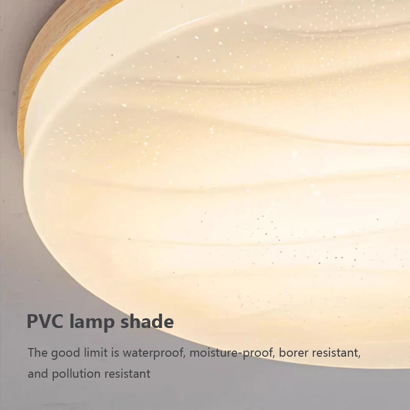 plafonnier led rond en bois design nordique décoratif intérieur - vue 6 sur 13