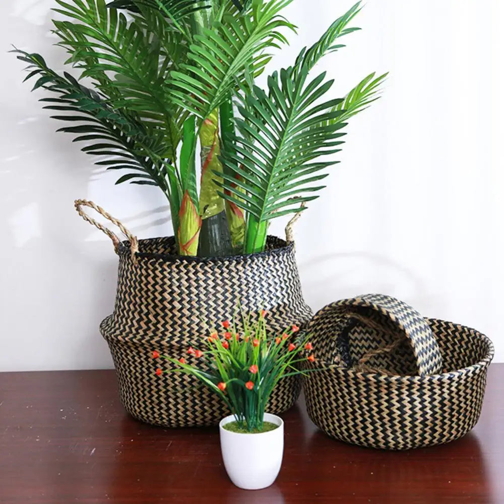 panier de rangement en paille avec poignée pliable pour jardinage - vue 5 sur 8