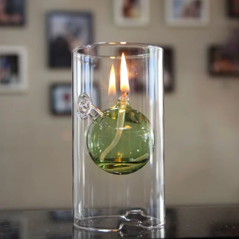 lampe à huile en verre transparent décoration vintage pour intérieur