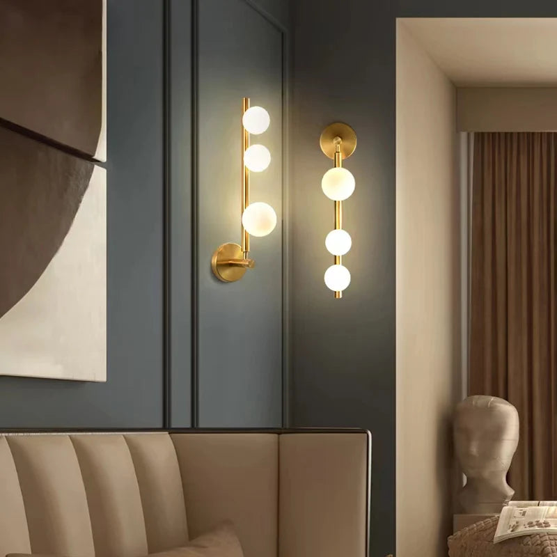 Appliques murales boule de verre blanc pour salon café chambre or noir perle applique murale salle de bain LED miroir lumière - vue 4 sur 8