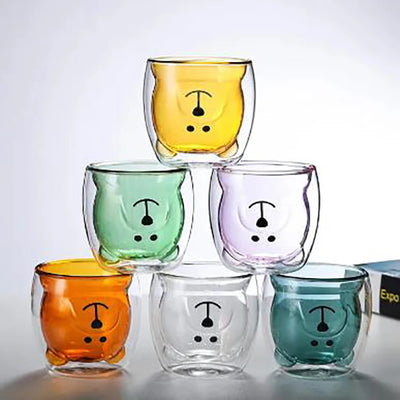 tasse verre double paroi motif animaux 3d mignons