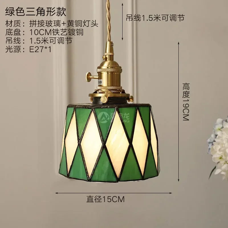lustre en verre fait main style tiffany pour décoration intérieure - vue 10 sur 15