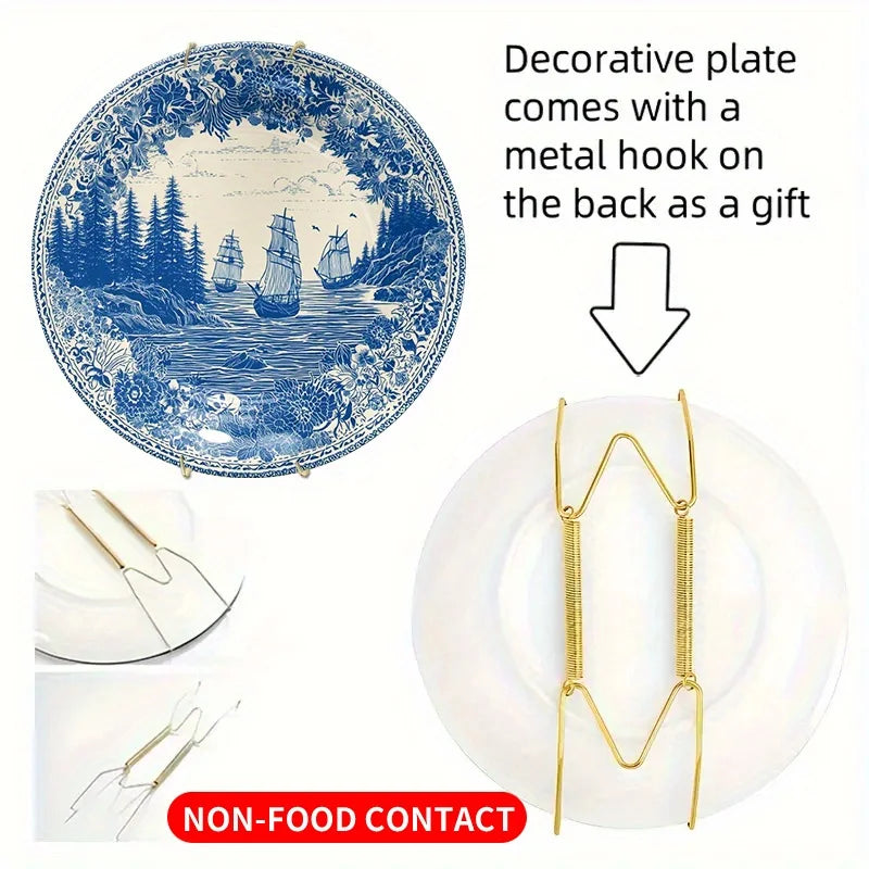 Assiette decorative vintage ceramique motif nautique murale suspendre