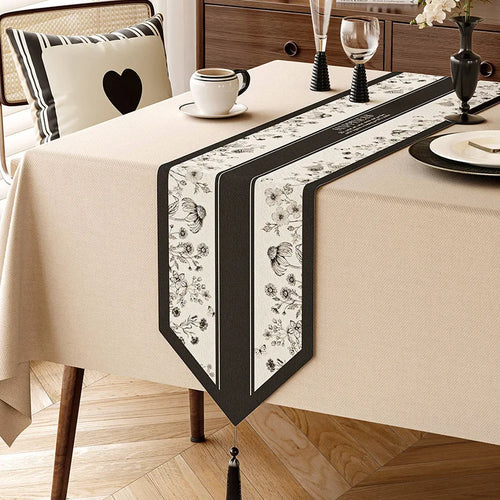 Chemin de table motif floral végétal style champêtre