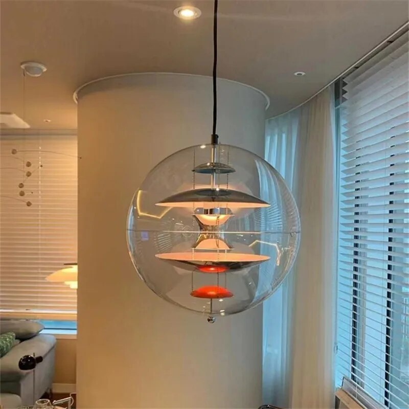 suspension boule chrome acrylique esthétique bar cafe - vue 6 sur 9