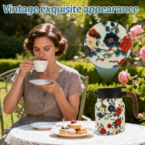 Théière isotherme vintage motif floral acier infuseur thermostat