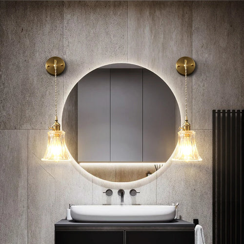 applique murale nordique en laiton avec miroir de cristal