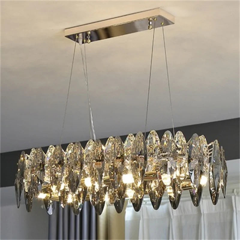 lustre moderne en cristal avec led et suspensions ronds - vue 6 sur 12