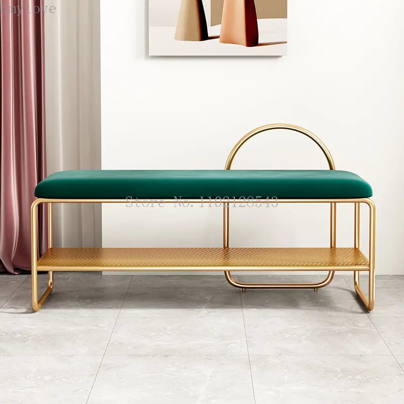 banc à chaussures tendance avec coussin et étagère à deux niveaux - vue 5 sur 8