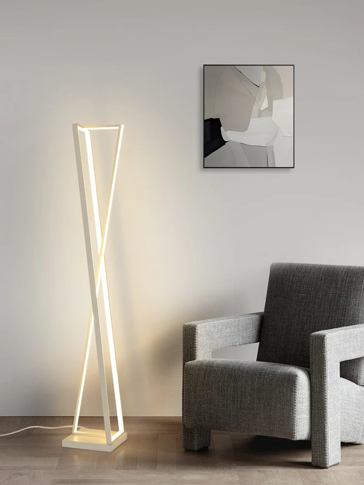 Lampadaire Led à géométrie noire et blanche moderne - vue 3 sur 10