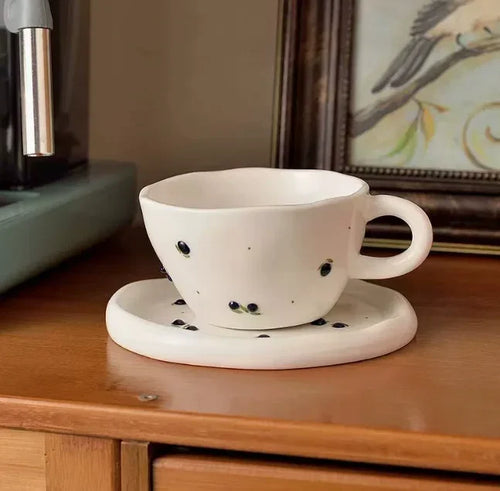 Service tasse ceramique motif cerises avec plateau