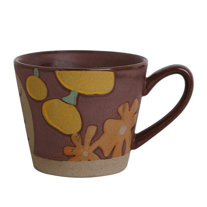 Mug céramique rétro motif floral peint main