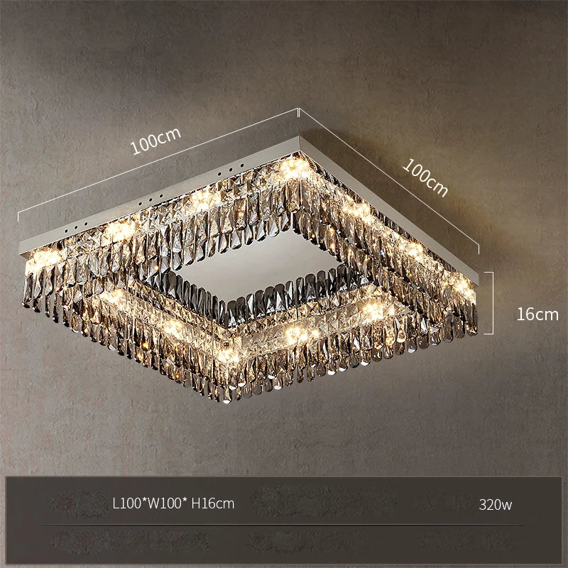 plafonnier led carré rectangulaire en cristal doré intensité variable - vue 8 sur 18