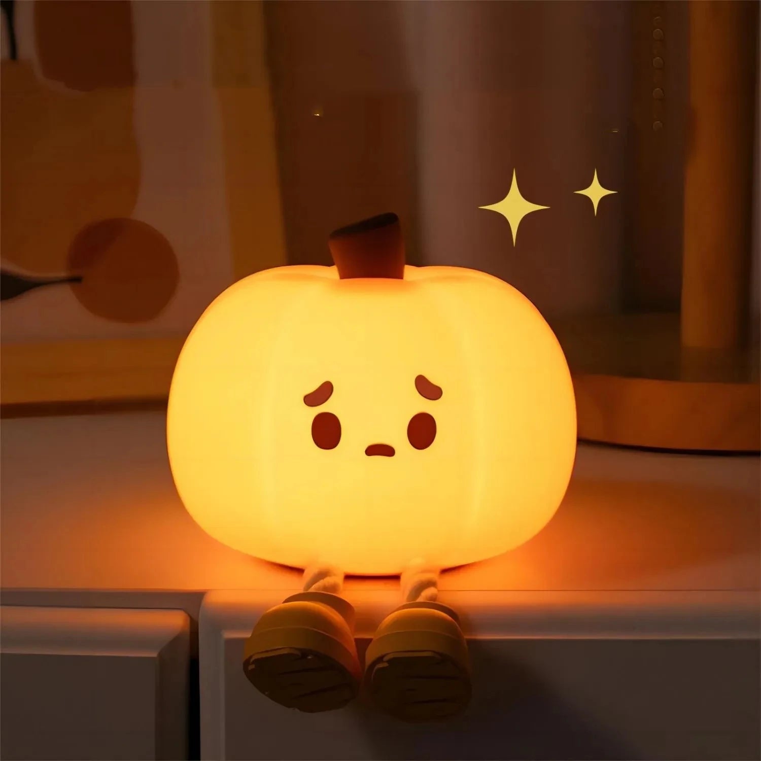 veilleuse led citrouille mignonne en silicone rechargeable usb - vue 7 sur 8