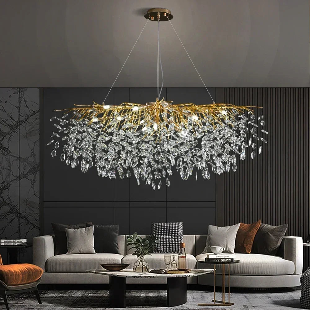 lustre en cristal doré design nordique à led décoratif - vue 3 sur 11
