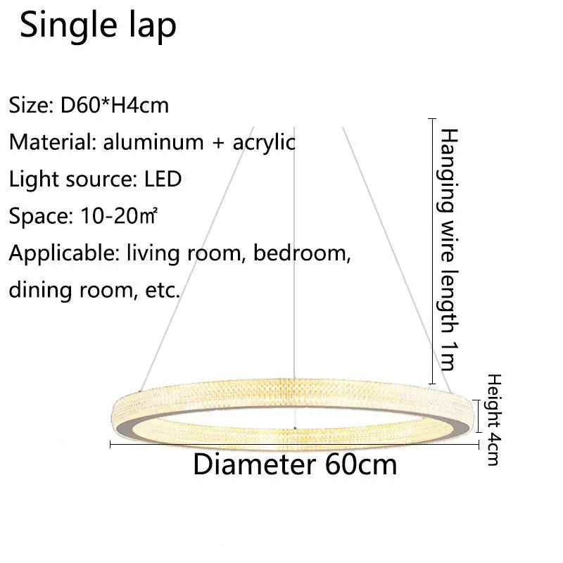 lustre en cristal moderne avec anneau à led pour décoration intérieure