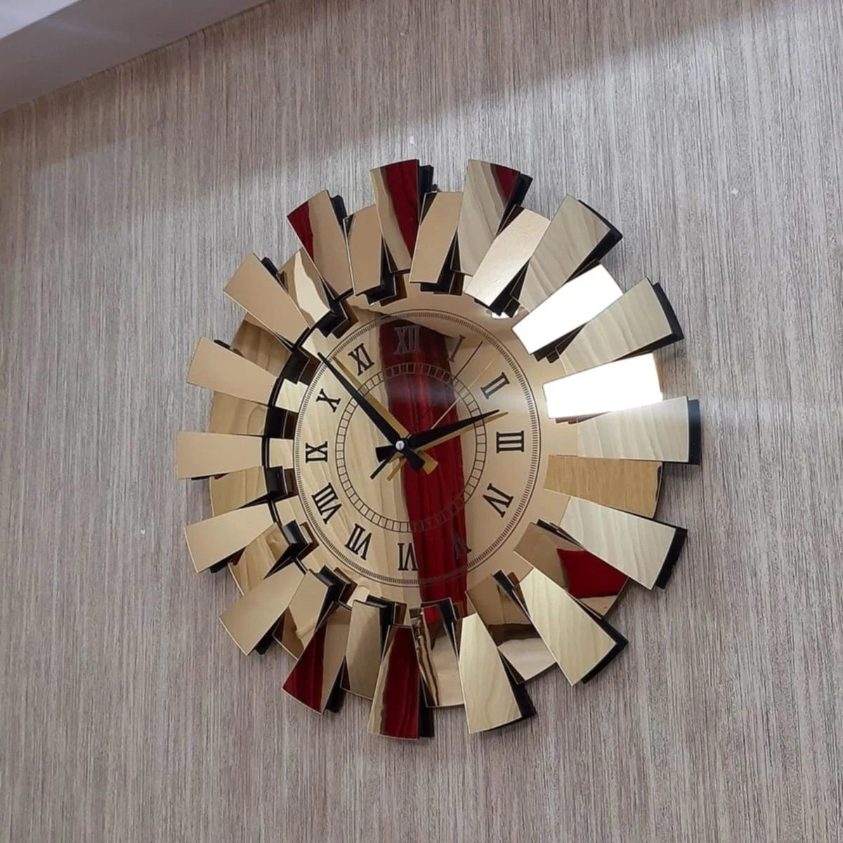 horloge murale miroir 3d luxe motif piano chiffres romains décoratifs - vue 5 sur 8