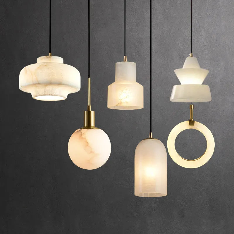 Petite suspension en marbre naturel espagnol moderne minimaliste Led 2023 lampe à main en marbre décor Restaurant salle à manger luminaire