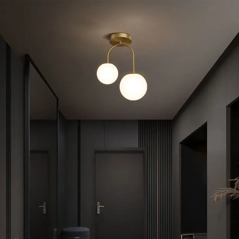 Boule de verre nordique LED plafonnier lampes pour allée couloir balcon couloir chambre horloge décoration de la maison éclairage intérieur - vue 3 sur 9