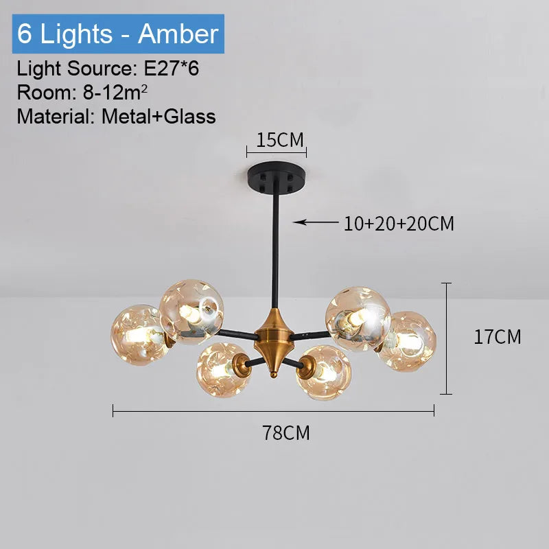 plafonnier led suspendu boule de verre design moderne luminaire intérieur - vue 8 sur 14