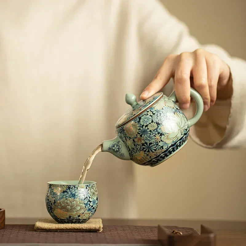 theiere ru kiln motif pivoine service kung fu