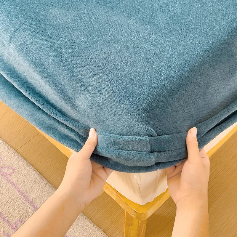 drap-housse en velours chaud avec bande élastique 360 degrés